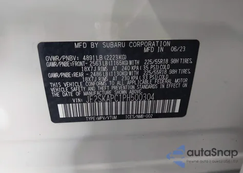 2023 Subaru Forester Limited from USA, damaged, VIN JF2SKAPC1PH500304